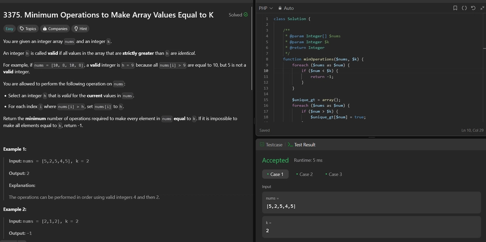 3375. Minimum Operations to Make Array Values Equal to K