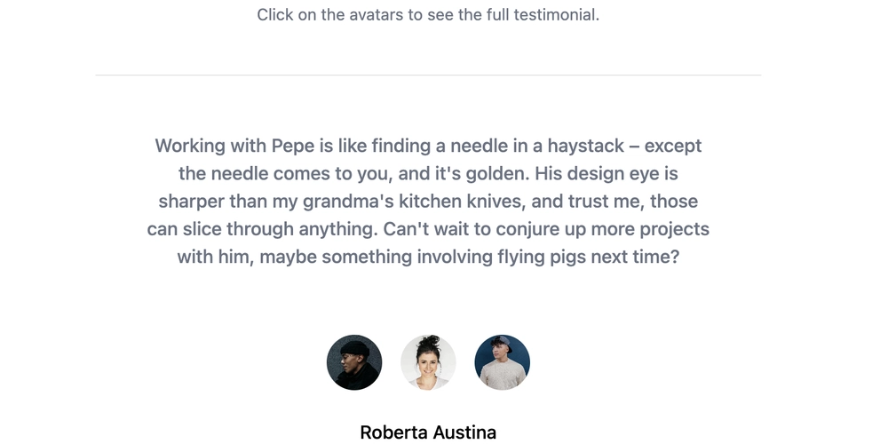Create an interactive testimonial with Tailwind CSS and AlpineJS