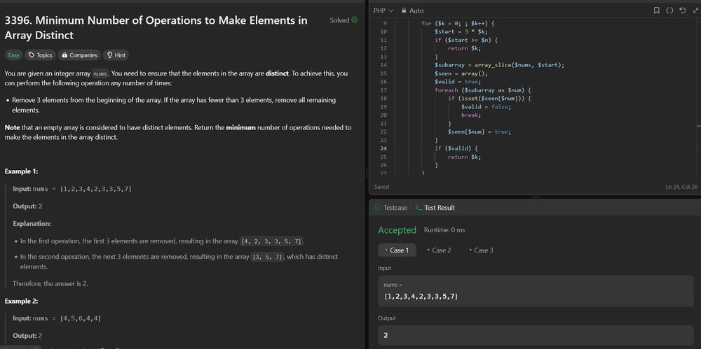 3396. Minimum Number of Operations to Make Elements in Array Distinct