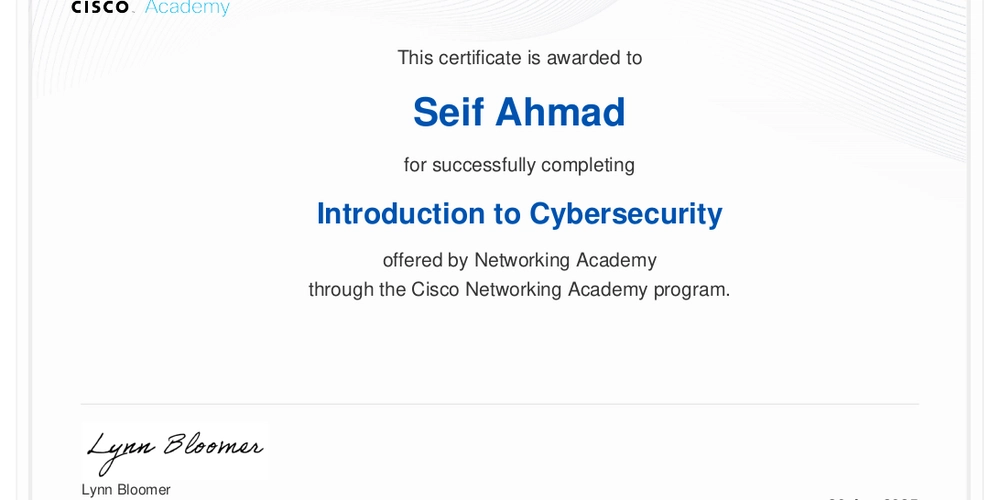 Just earned my "Introduction to Cybersecurity" certificate from Cisco Networking Academy!