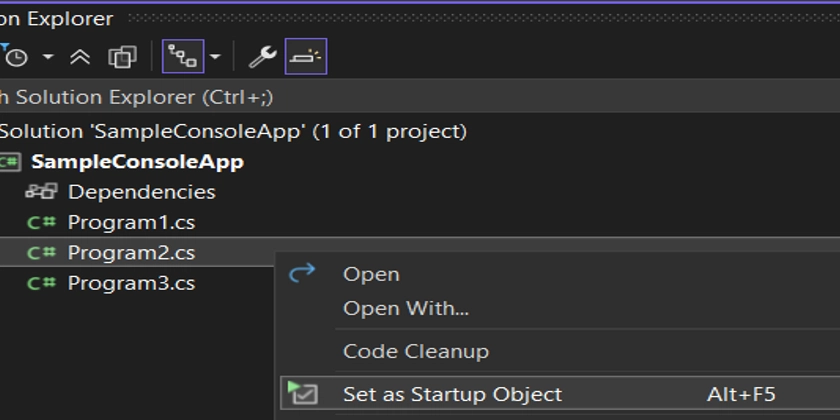 A Visual Studio extension to quickly switch startup class