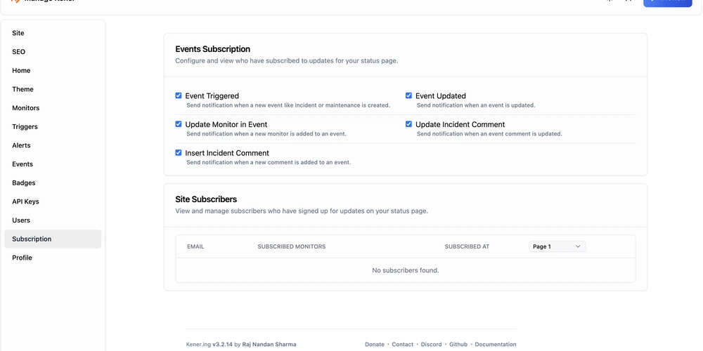 Kener 3.2.14 released with the most requested change: Subscribe to monitors