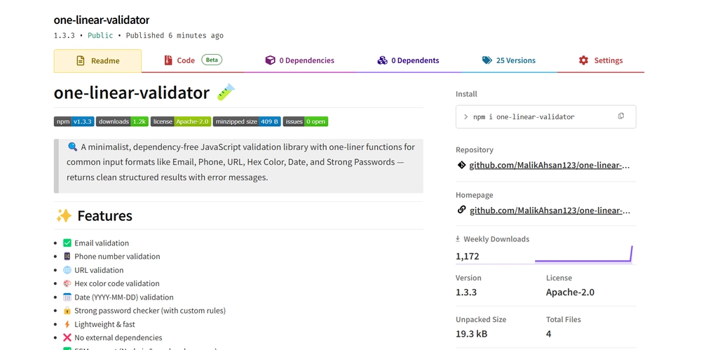 Introducing One-Linear-Validator: A Lightweight JavaScript Validation Library