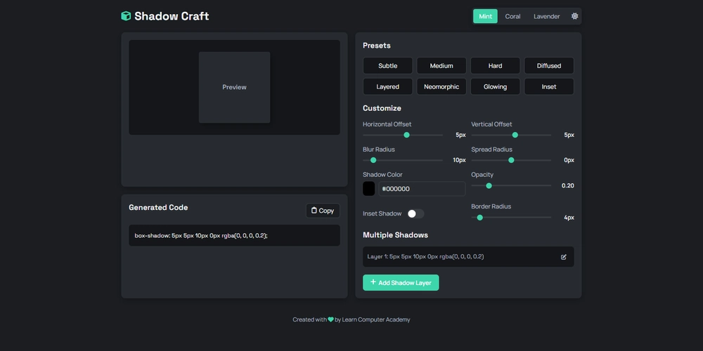 Crafting Digital Depth: How I Built a Box Shadow Generator That Simplifies UI Design