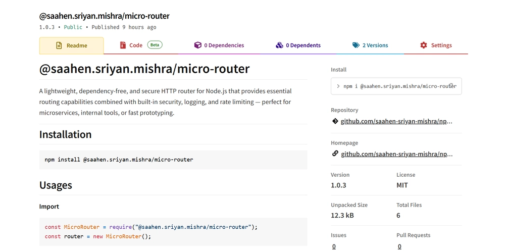 Introducing @saahen.sriyan.mishra/micro-router: A Lightweight, Secure HTTP Router for Node.js