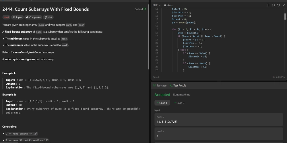 2444. Count Subarrays With Fixed Bounds