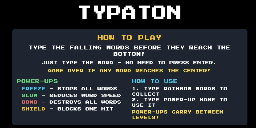 Typaton - Arcade Game Typing - Amazon Q Dev Challenge