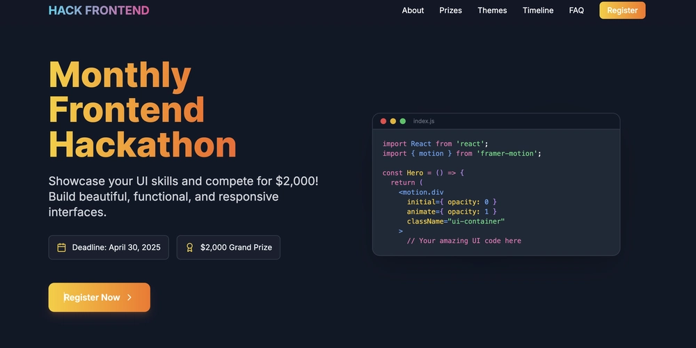 HACK FRONTEND: Win $2,000 in our Monthly Frontend Hackathon! 