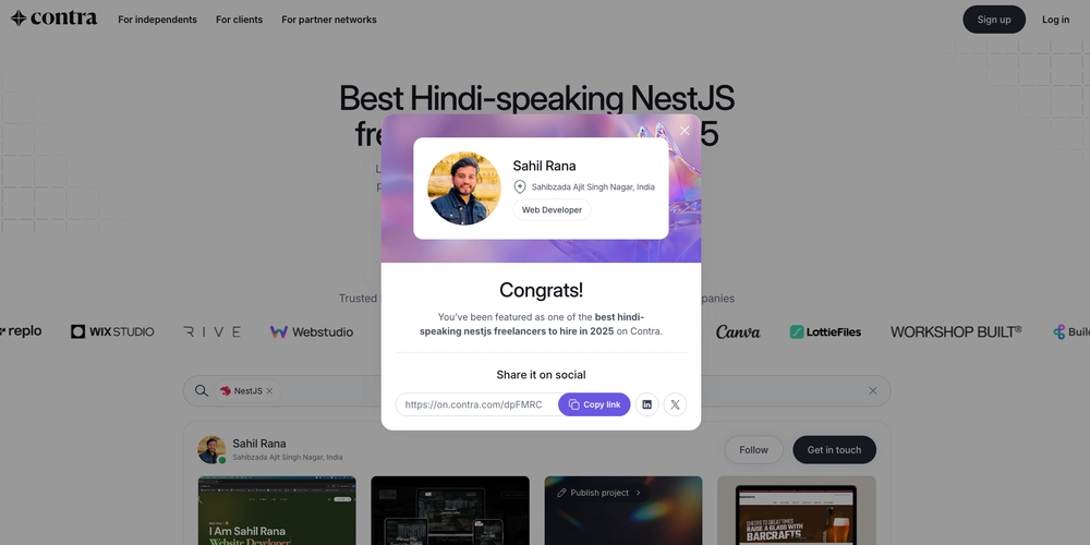 Featured as one of the best hindi-speaking nestjs freelancers to hire in 2025 on Contra.