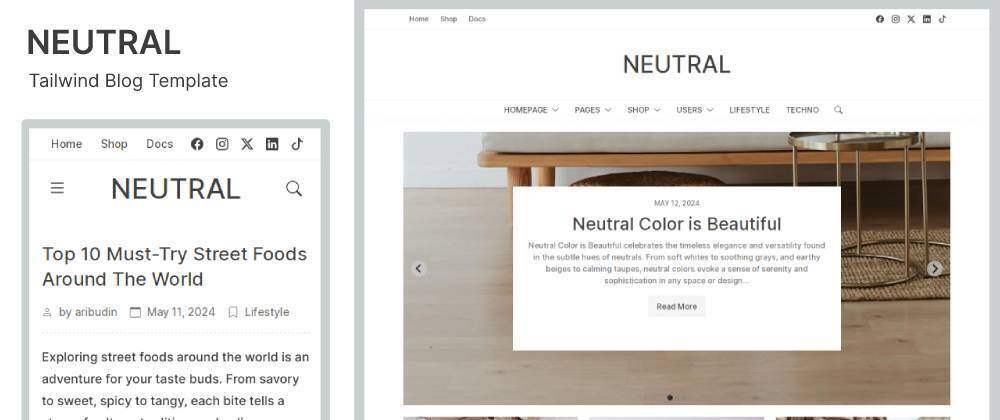 Cover image for Tailwind Blog Template Free Neutral