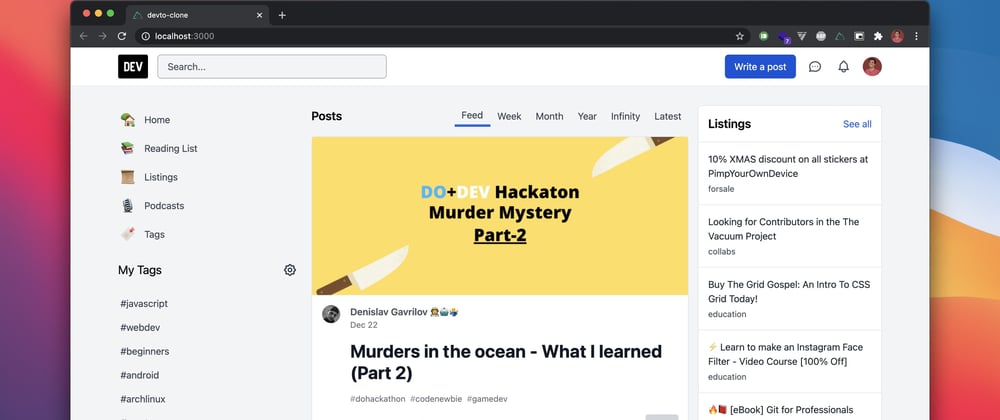 Cover image for Cloning Dev.to with Nuxt & Tailwindcss, with the dev.to api (desktop view)