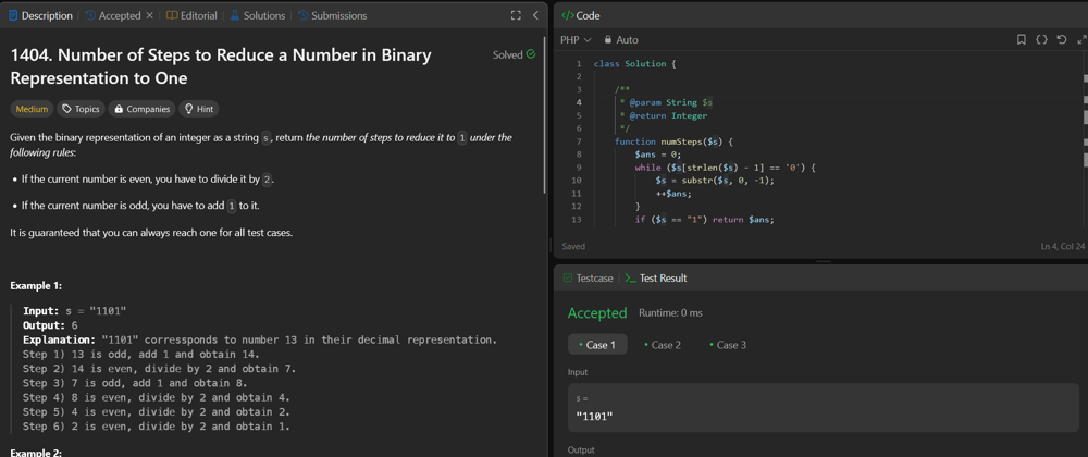 Cover image for 1404. Number of Steps to Reduce a Number in Binary Representation to One