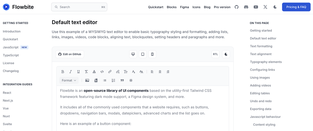 Cover image for Open-source WYSIWYG text editor component built with Tailwind CSS and Flowbite