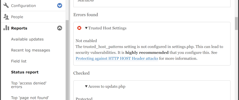 Cover image for Fix Trusted Host Settings error in Drupal status report