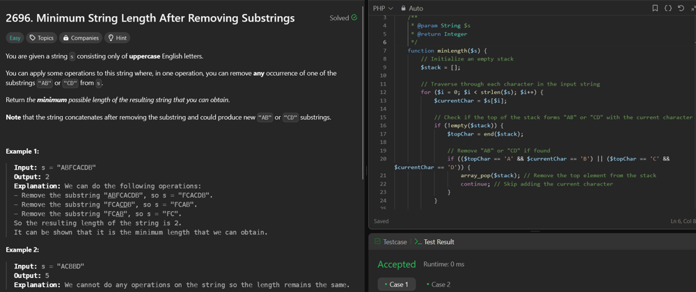 Cover image for 2696. Minimum String Length After Removing Substrings