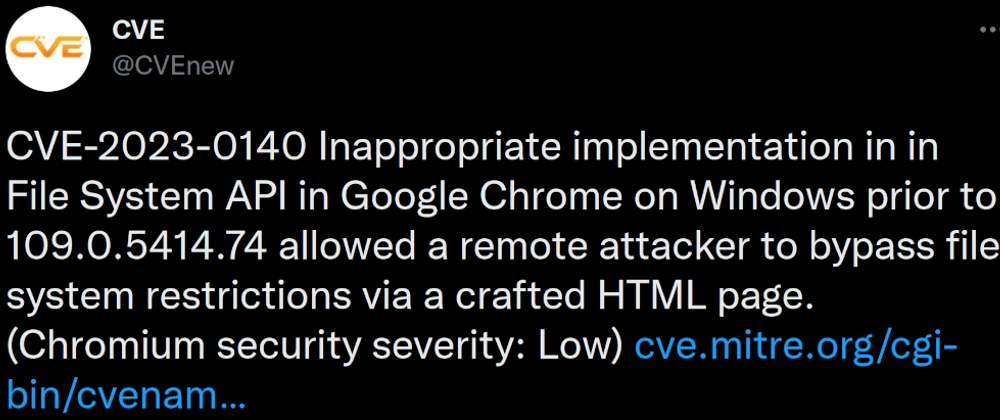 Cover image for Google Chrome の CVE 脆弱性: 2022 年 12 月頃のリリースバージョンまで