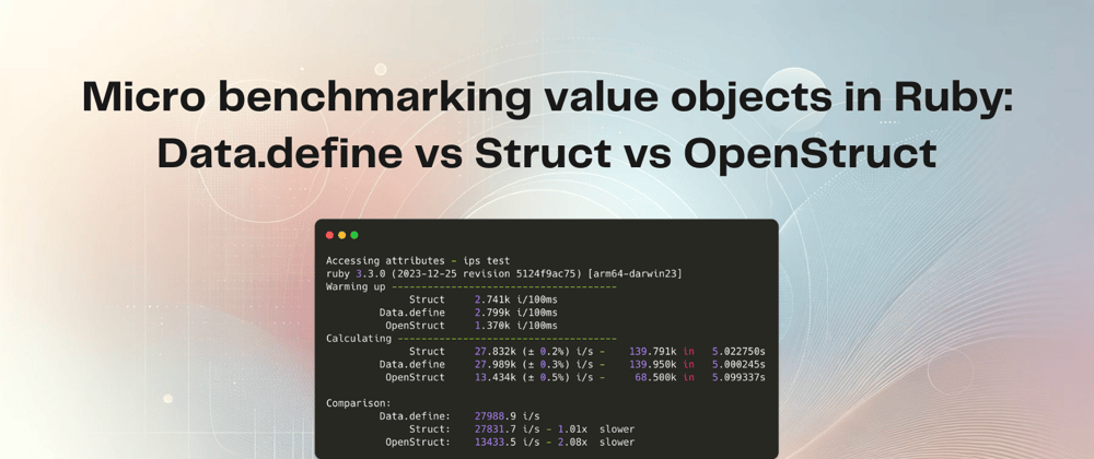 Cover image for Micro benchmarking value objects in Ruby: Data.define vs Struct vs OpenStruct