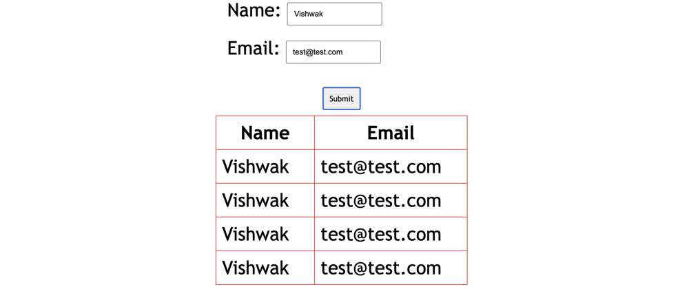 Cover image for Create a form and fill form details in below table in Javascript