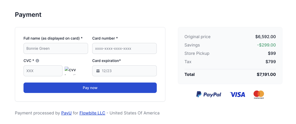 Cover image for Payment form components coded with Tailwind CSS and Flowbite