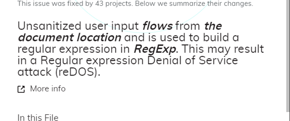 Cover image for DeepCode’s Top Findings#5: JavaScript Unsanitized Input is used to build RegEx