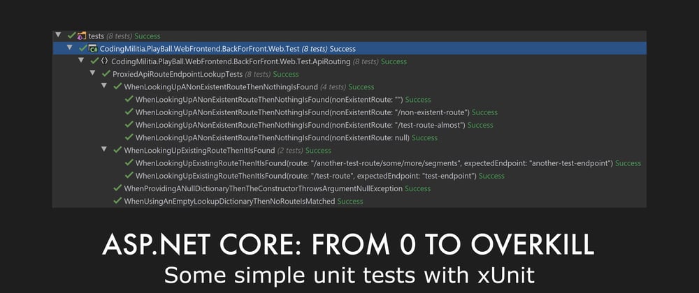 Cover image for Episode 031 - Some simple unit tests with xUnit - ASP.NET Core: From 0 to overkill