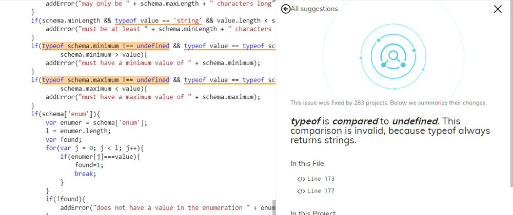 Cover image for DeepCode’s Top Findings#6: JavaScript Result of Typeof not compared with String