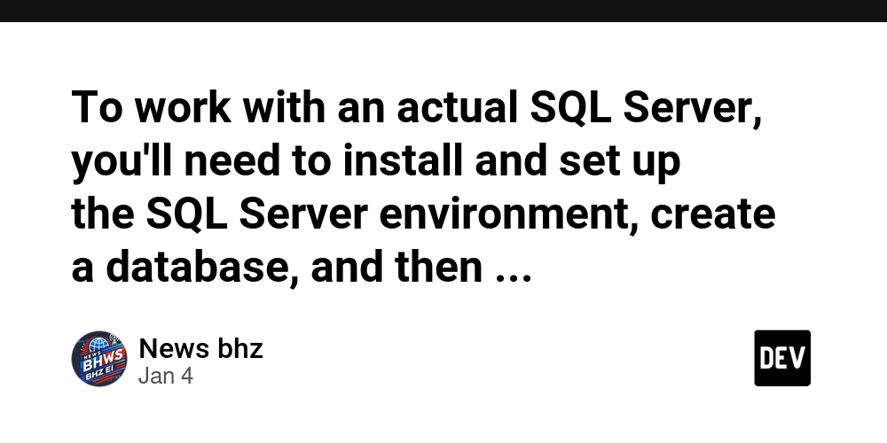 To work with an actual SQL Server, you'll need to install and set up the SQL Server environment, create a database, and then interact with it using SQL queries. Here's a step-by-step guide: 1. Install SQL Server Read more