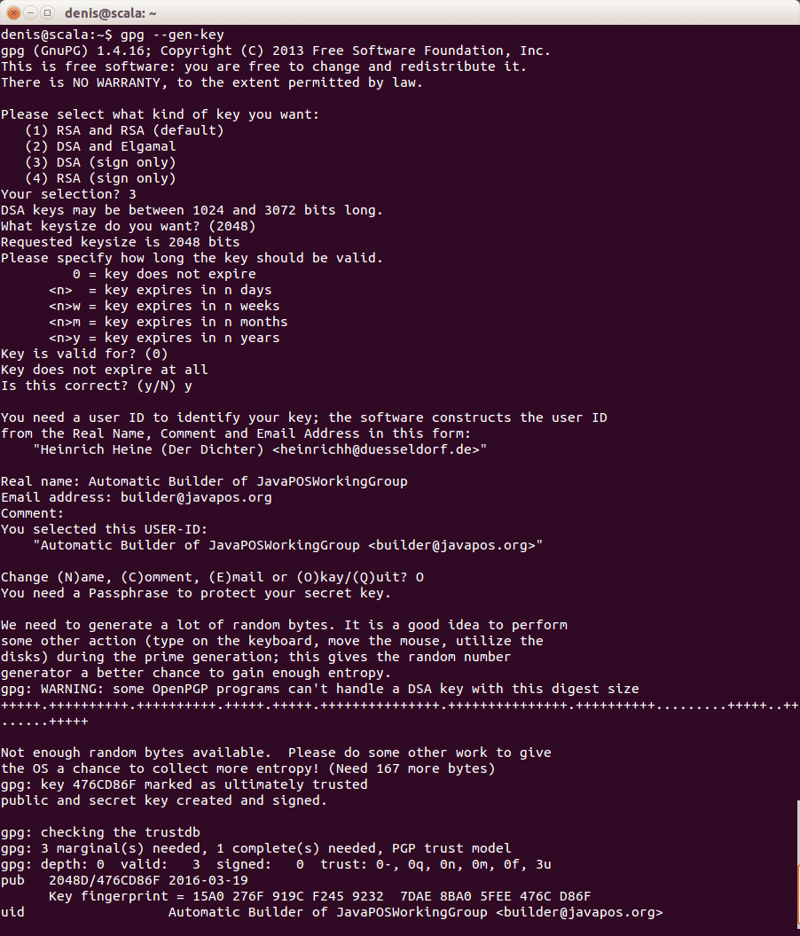 Generating digital key pair using gpg