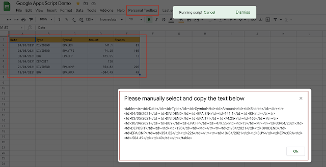 Copy sheets as HTML table