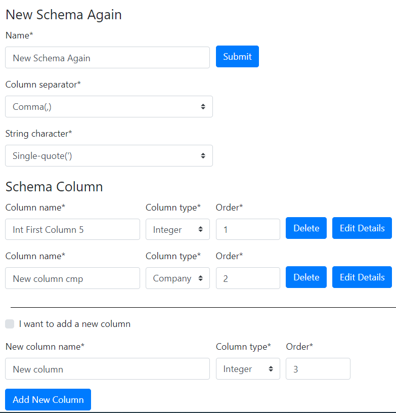 Schema editing form