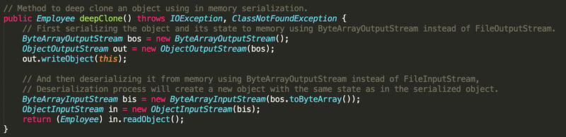 How To Deep Clone An Object Using Java In Memory Serialization