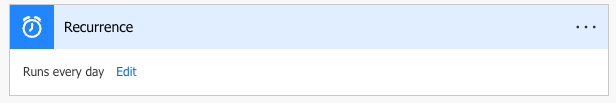 The Recurrence action automatically added by Power Automate