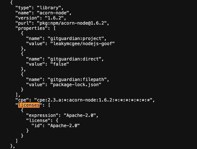 SBOM example output