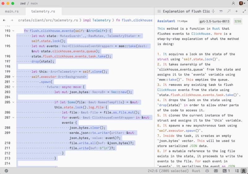 Demo Usage Of Artificial Assistant In Zed