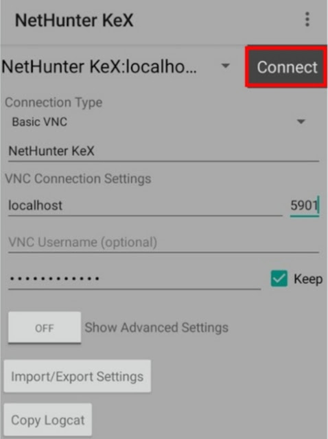 NetHunter KeX GUI interface with terminal and file manager open.