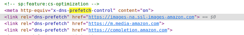 Amazon Home Page-DNS Prefetch usage