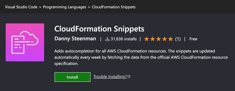 AWS CloudFormation Snippets VS Code Marketplace extension
