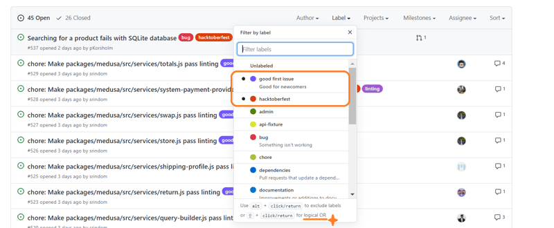Filter issues using labels at GitHub