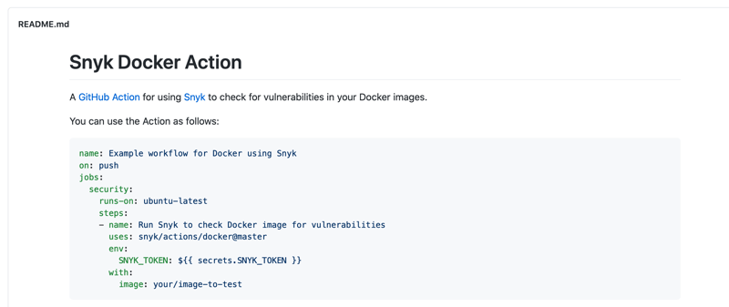 snyk docker action