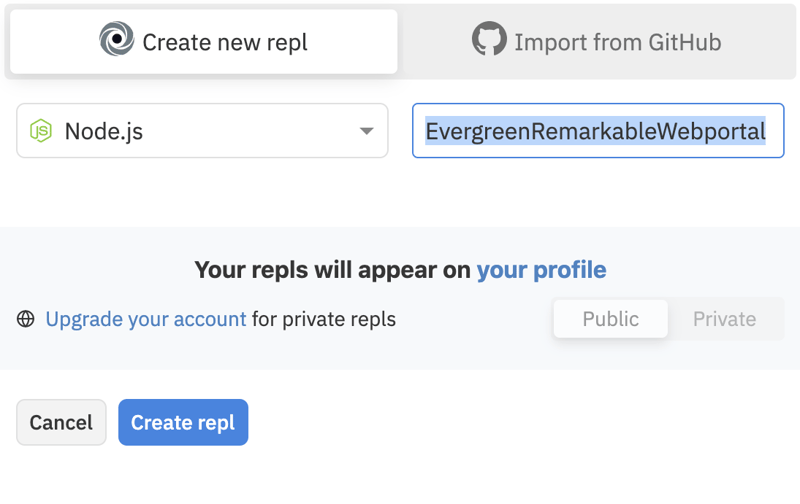 Selecting programming language and file name for the new repl