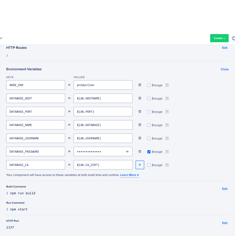 Set enivronment variables and HTTP port