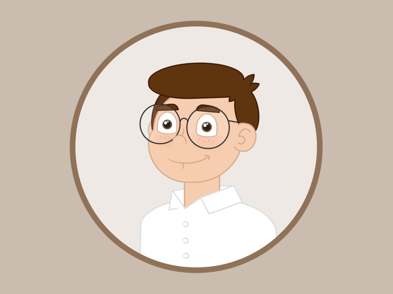 Cartoon of a person with glasses smiling