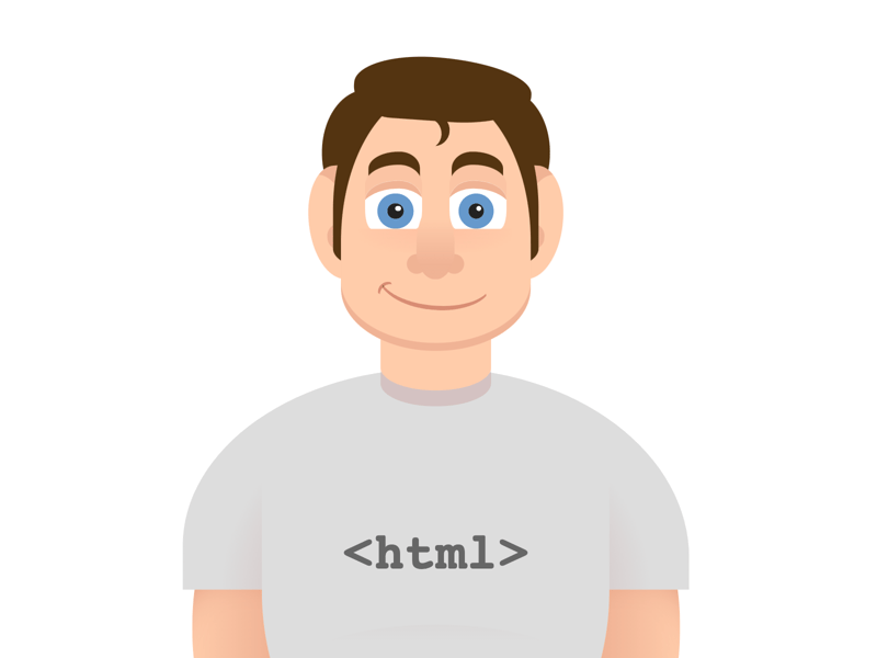 Cartoon of a young person wearing a t-shirt with the text 