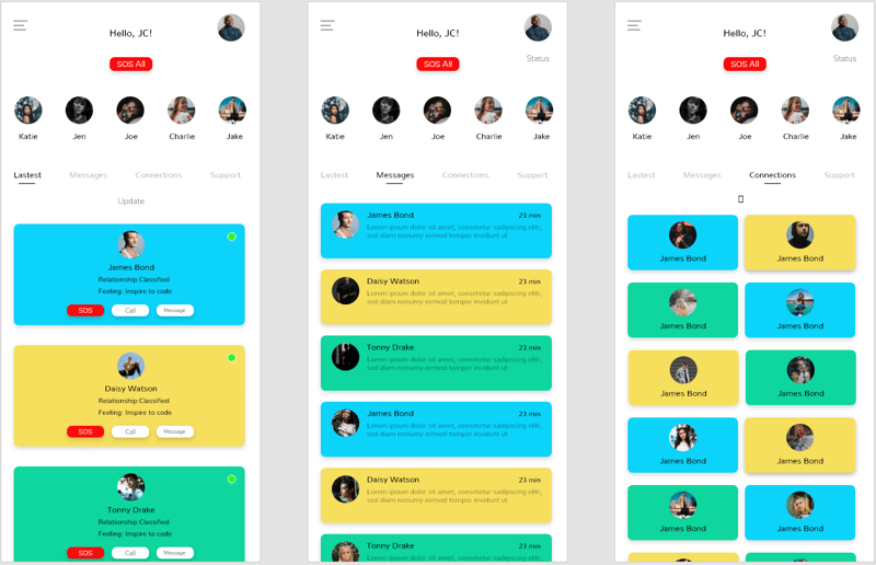 Wireframe of communications pages