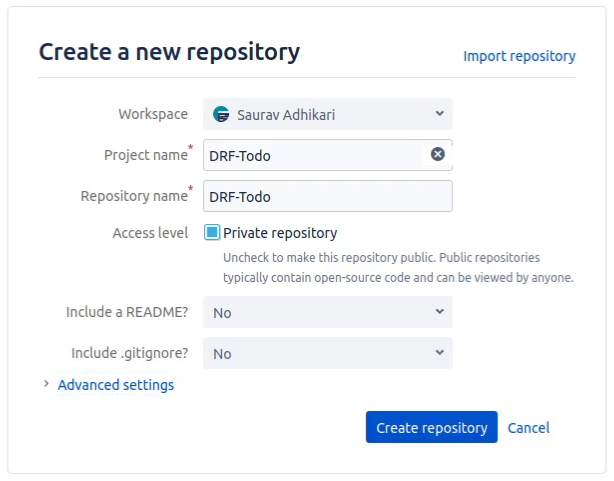 Creating a repo on BitBucket