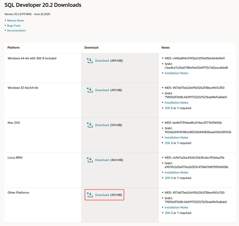 Oracle SQL Developer Download Page