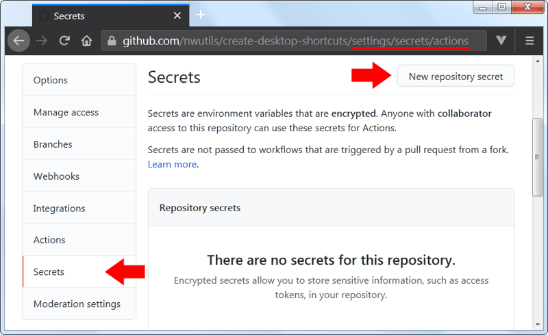 Create a new Secret in your repo