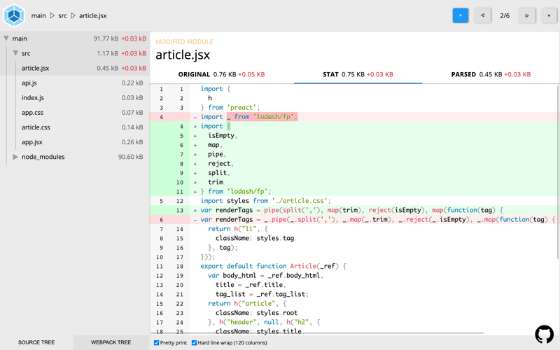 Webpack Stats Explorer showing default import changed to named