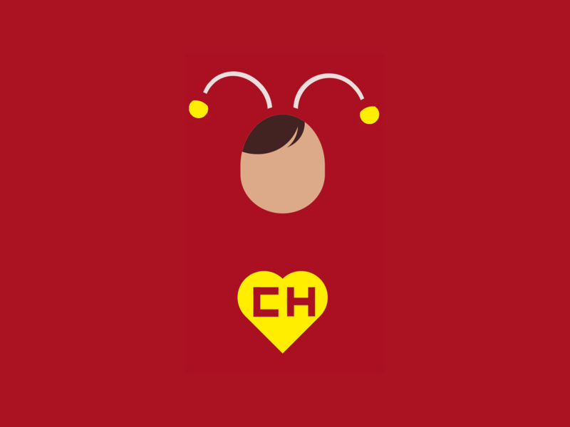 Simple cartoon with  different shapes: a heart with the letters 