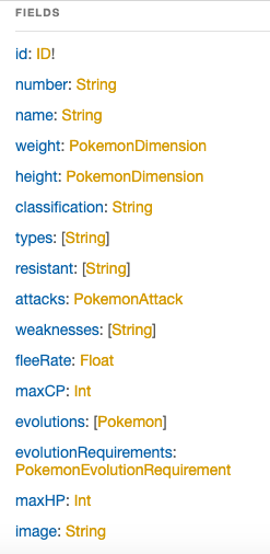 fields which can be returned from pokemon open API